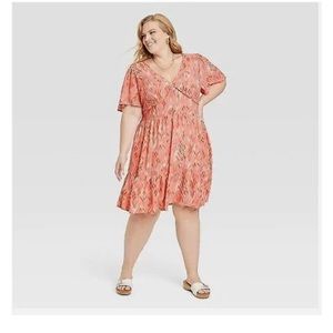 Women’s Plus Size Short Sleeve A-Line Dress-Knox Rose Coral Red Floral 3X